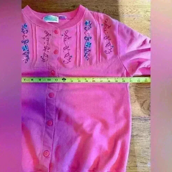 Vintage 90’s Shenanigans button up sweatshirt pink with floral embroidery sz. S - Picture 11 of 13